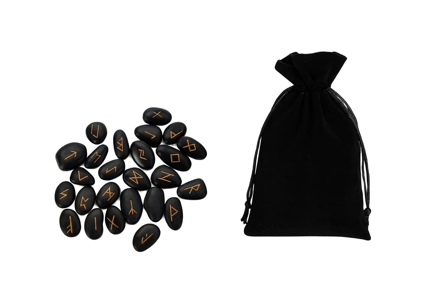 River Stone Rune Set with Black Velvet Pouch – Viking Divination Tool