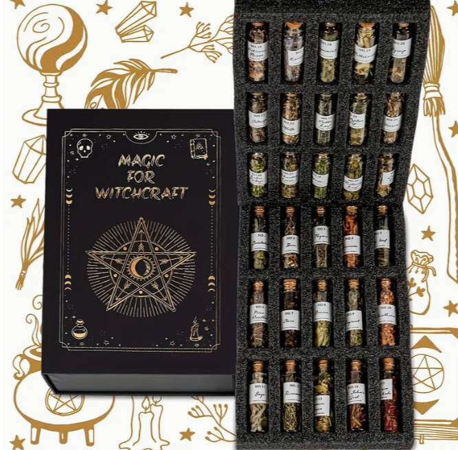 Witchcraft Herbs Kit – 30 Jars with Magical Book Box