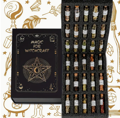 Witchcraft Herbs Kit – 30 Jars with Magical Book Box
