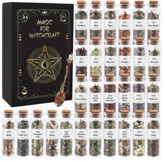 Witchcraft Herbs Kit – 30 Jars with Magical Book Box