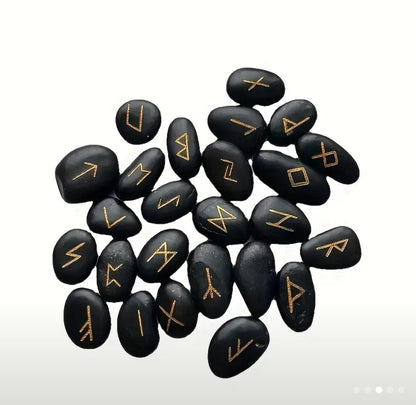 River Stone Rune Set with Black Velvet Pouch – Viking Divination Tool