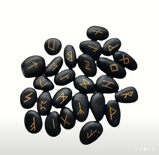 River Stone Rune Set with Black Velvet Pouch – Viking Divination Tool