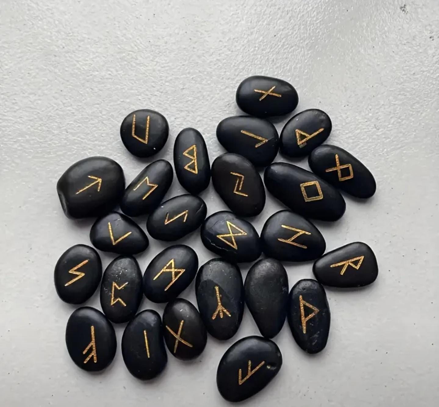 River Stone Rune Set with Black Velvet Pouch – Viking Divination Tool