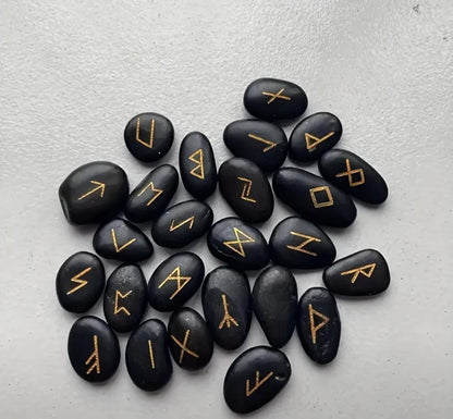 River Stone Rune Set with Black Velvet Pouch – Viking Divination Tool